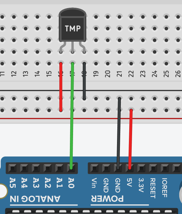 Conexiones sensor temperatura tmp36 con Arduino