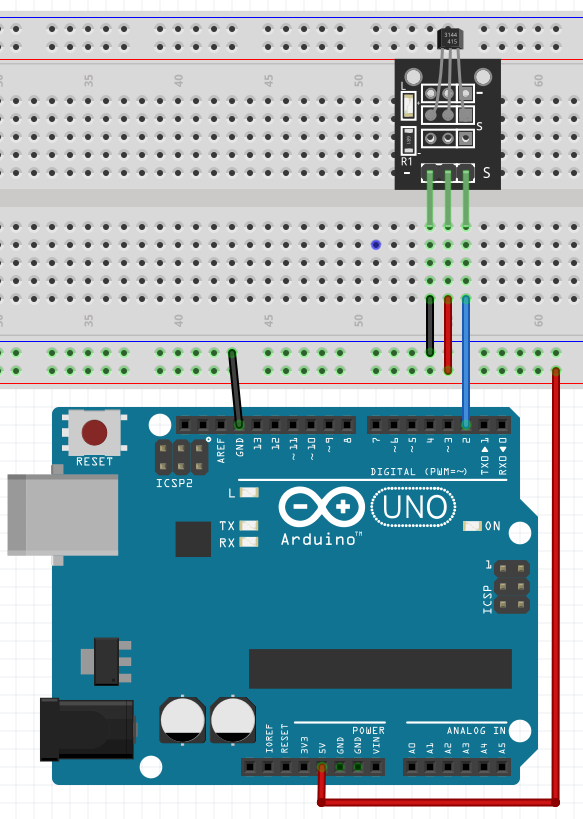 conexión sensor efecto hall con Arduino